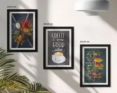 Bilderset mit Rahmen Gewürzkaffee mit Küchenkräutermuster
