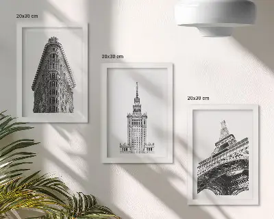 Bilderwand mit Architektur in Schwarz-Weiß-Minimalismus