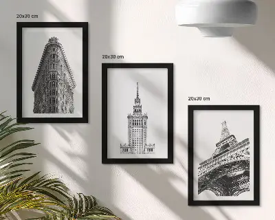 Bilderwand mit Architektur in Schwarz-Weiß-Minimalismus