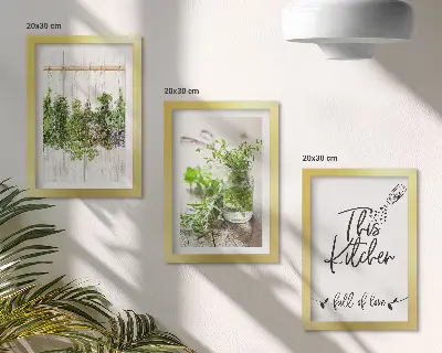 Küchenbild mit der Aufschrift „Getrocknete Kräuter“ als gerahmtes Bilderset
