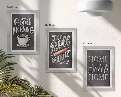 Fotowand mit Motiven für die Küche und Tafelschriftzügen