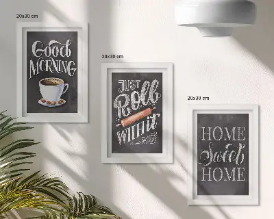 Fotowand mit Motiven für die Küche und Tafelschriftzügen