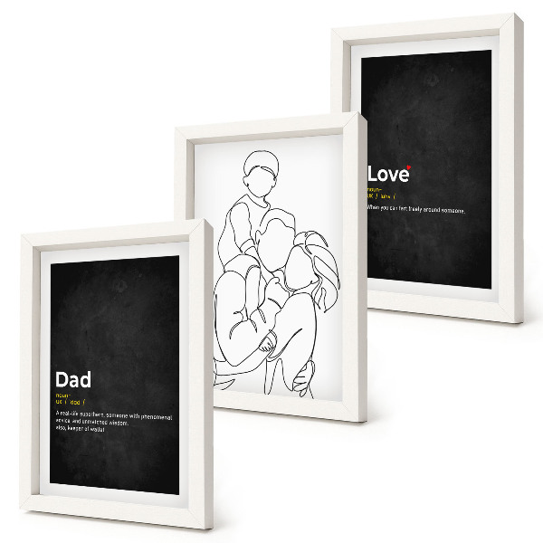 Bilderset mit rahmen Familien-Linienzeichnung mit Definitionen von Liebe und Vaterschaft