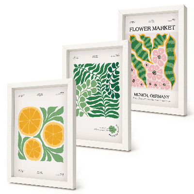 Bilderwand Poster mit Obst- und Pflanzenmotiven in Pastellfarben