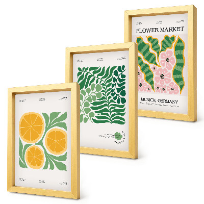 Bilderwand Poster mit Obst- und Pflanzenmotiven in Pastellfarben