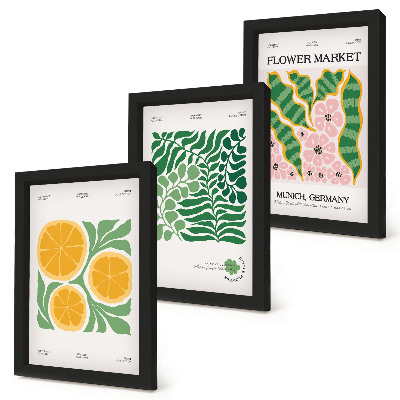 Bilderwand Poster mit Obst- und Pflanzenmotiven in Pastellfarben