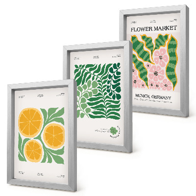 Bilderwand Poster mit Obst- und Pflanzenmotiven in Pastellfarben