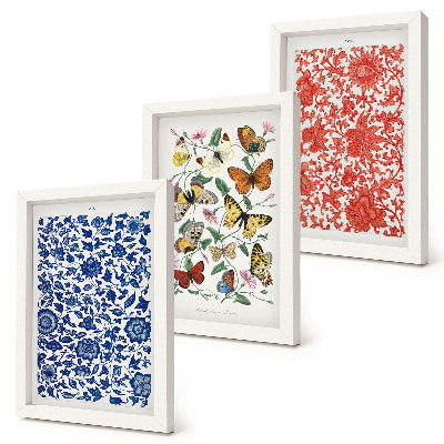 Bilderwand Vintage-Poster mit Blumen, Schmetterlingen und Ornamenten