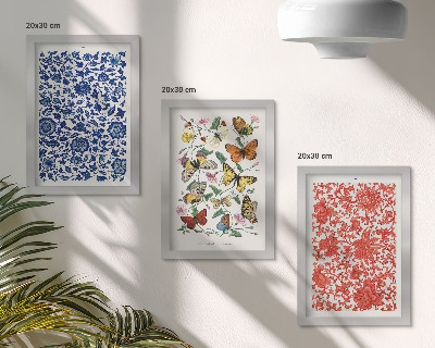 Bilderwand Vintage-Poster mit Blumen, Schmetterlingen und Ornamenten