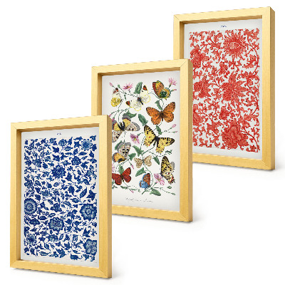 Bilderwand Vintage-Poster mit Blumen, Schmetterlingen und Ornamenten