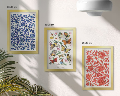 Bilderwand Vintage-Poster mit Blumen, Schmetterlingen und Ornamenten