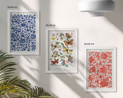 Bilderwand Vintage-Poster mit Blumen, Schmetterlingen und Ornamenten