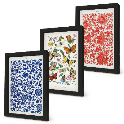 Bilderwand Vintage-Poster mit Blumen, Schmetterlingen und Ornamenten