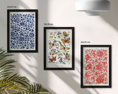 Bilderwand Vintage-Poster mit Blumen, Schmetterlingen und Ornamenten