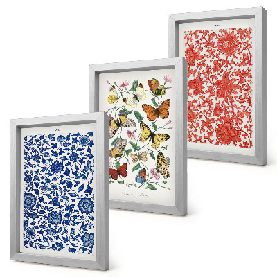 Bilderwand Vintage-Poster mit Blumen, Schmetterlingen und Ornamenten