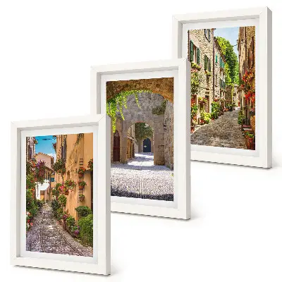 Bilderset Italienische Straßen mit Blumen und Landschaftsarchitektur mit Rahmen