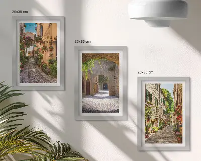 Bilderset Italienische Straßen mit Blumen und Landschaftsarchitektur mit Rahmen
