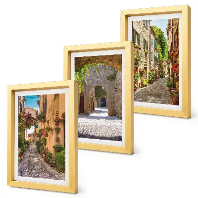 Bilderset Italienische Straßen mit Blumen und Landschaftsarchitektur mit Rahmen