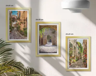 Bilderset Italienische Straßen mit Blumen und Landschaftsarchitektur mit Rahmen