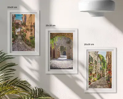 Bilderset Italienische Straßen mit Blumen und Landschaftsarchitektur mit Rahmen