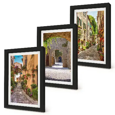 Bilderset Italienische Straßen mit Blumen und Landschaftsarchitektur mit Rahmen