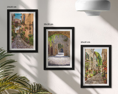 Bilderset mit rahmen Italienische Straßen mit Blumen und Landschaftsarchitektur
