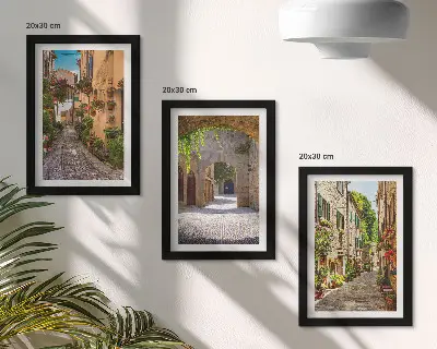 Bilderset Italienische Straßen mit Blumen und Landschaftsarchitektur mit Rahmen