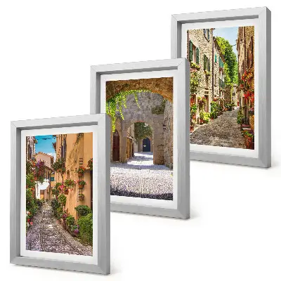 Bilderset Italienische Straßen mit Blumen und Landschaftsarchitektur mit Rahmen