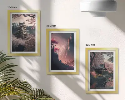 Bilderwand mit Fantasielandschaften und Bergmotiven aus Japan