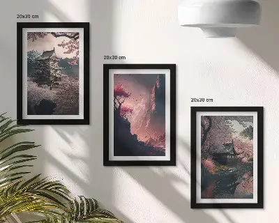 Bilderwand mit Fantasielandschaften und Bergmotiven aus Japan