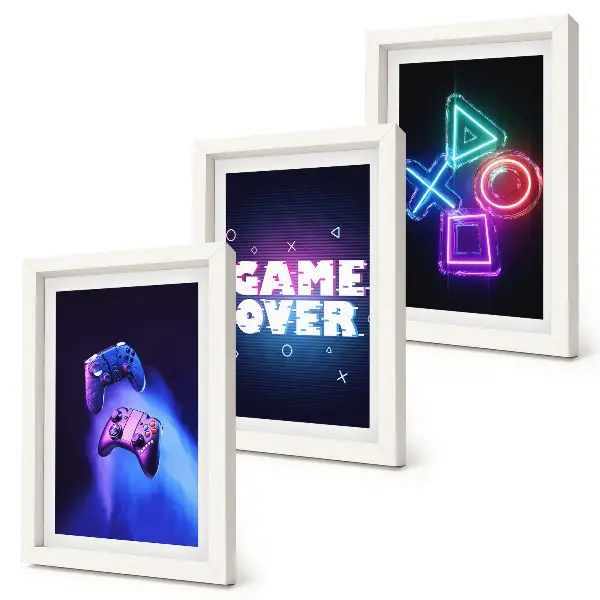 Bilderset mit Rahmen mit Gamepads und Game Over Symbolen
