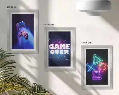 Bilderset mit Rahmen mit Gamepads und Game Over Symbolen