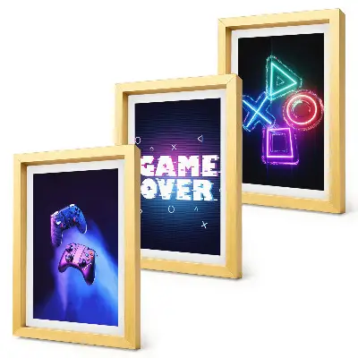 Bilderset mit Rahmen mit Gamepads und Game Over Symbolen