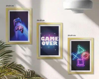 Bilderset mit Rahmen mit Gamepads und Game Over Symbolen