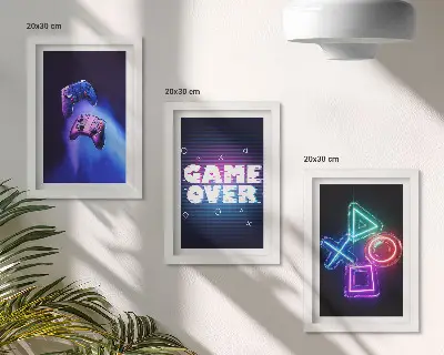 Bilderset mit Rahmen mit Gamepads und Game Over Symbolen