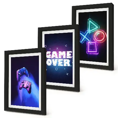 Bilderset mit Rahmen mit Gamepads und Game Over Symbolen