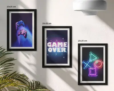Bilderset mit Rahmen mit Gamepads und Game Over Symbolen
