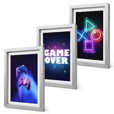 Bilderset mit Rahmen mit Gamepads und Game Over Symbolen