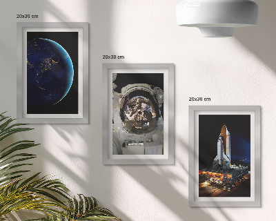 Fotowand Weltraumansichten mit Erde, Astronaut und Rakete