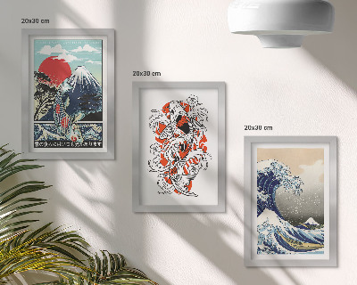 Bilderset mit rahmen Illustrationen von Fischbergen und der Großen Welle vor Kanagawa, japanischer Stil