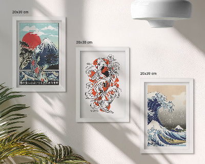 Bilderset mit rahmen Illustrationen von Fischbergen und der Großen Welle vor Kanagawa, japanischer Stil