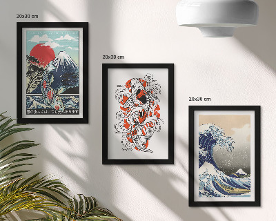 Bilderset mit rahmen Illustrationen von Fischbergen und der Großen Welle vor Kanagawa, japanischer Stil
