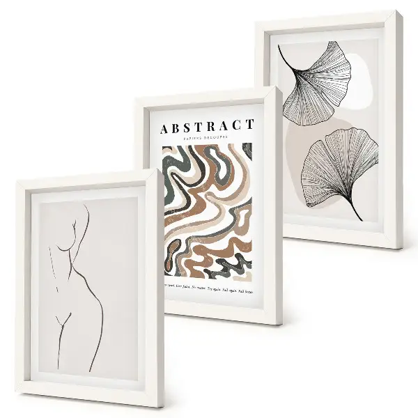 Fotowand mit abstraktem Poster in femininem Boho-Stil mit Blattformen