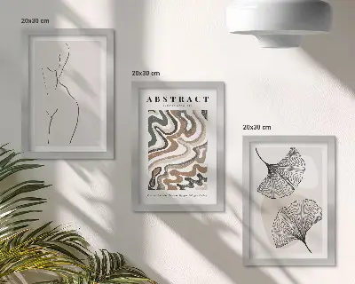 Fotowand mit abstraktem Poster in femininem Boho-Stil mit Blattformen