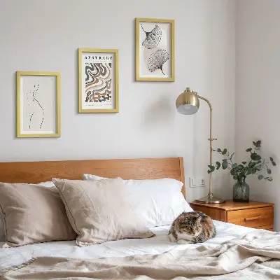 Fotowand mit abstraktem Poster in femininem Boho-Stil mit Blattformen