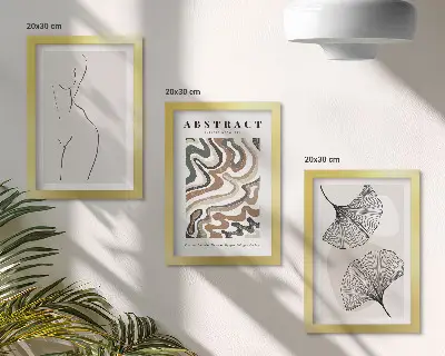 Fotowand mit abstraktem Poster in femininem Boho-Stil mit Blattformen