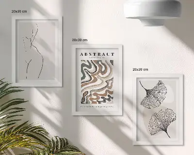 Fotowand mit abstraktem Poster in femininem Boho-Stil mit Blattformen