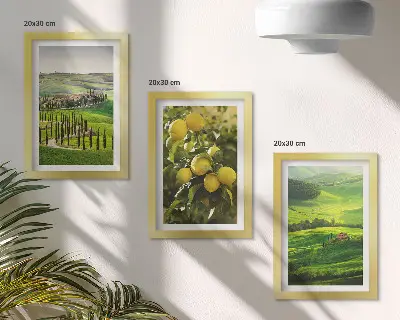 Bilderwand mit italienischen Landschaften, Zitrusbäumen und grünen Hügeln