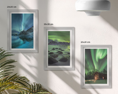 Bilderset mit rahmen Winterlandschaften mit den Nordlichtern über den Bergen