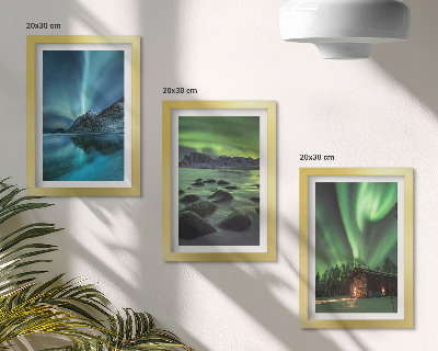 Bilderset mit rahmen Winterlandschaften mit den Nordlichtern über den Bergen